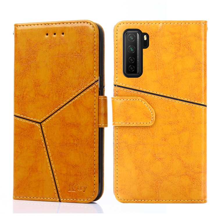 

For Huawei P40 lite 5G Geometric Stitching Horizontal Flip TPU + PU Leather Case with Holder & Card Slots & Wallet(Yellow)