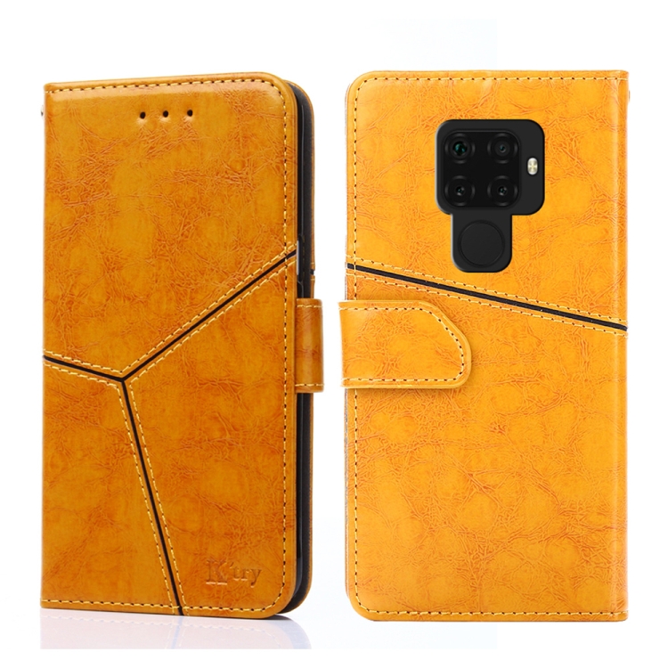 

For Huawei Mate 30 Lite Geometric Stitching Horizontal Flip TPU + PU Leather Case with Holder & Card Slots & Wallet(Yellow)