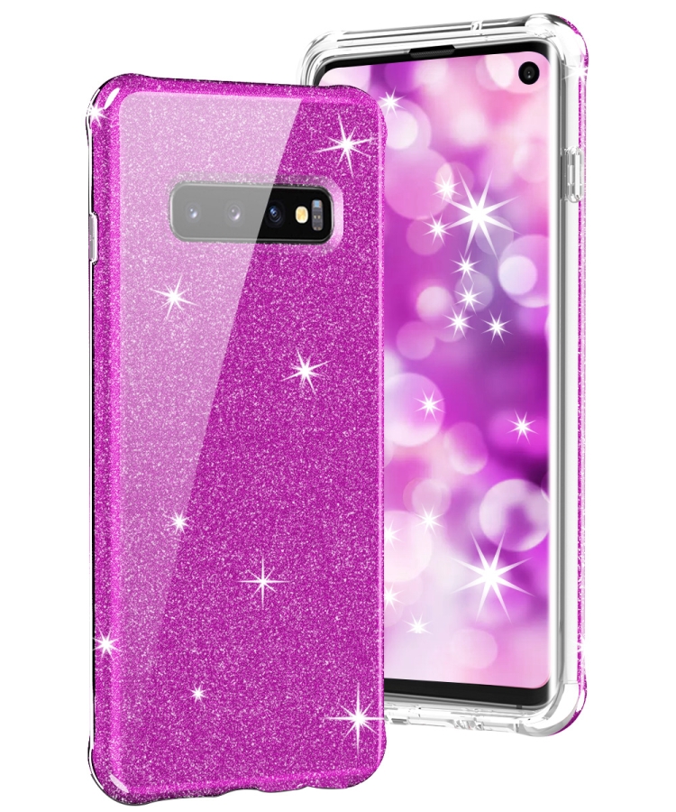 

For Galaxy S10 Shockproof PC+TPU Back Protective Case(Purple Glitter)