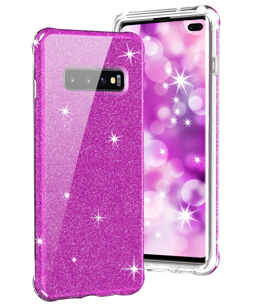 

For Galaxy S10+ Shockproof PC+TPU Back Protective Case(Purple Glitter)