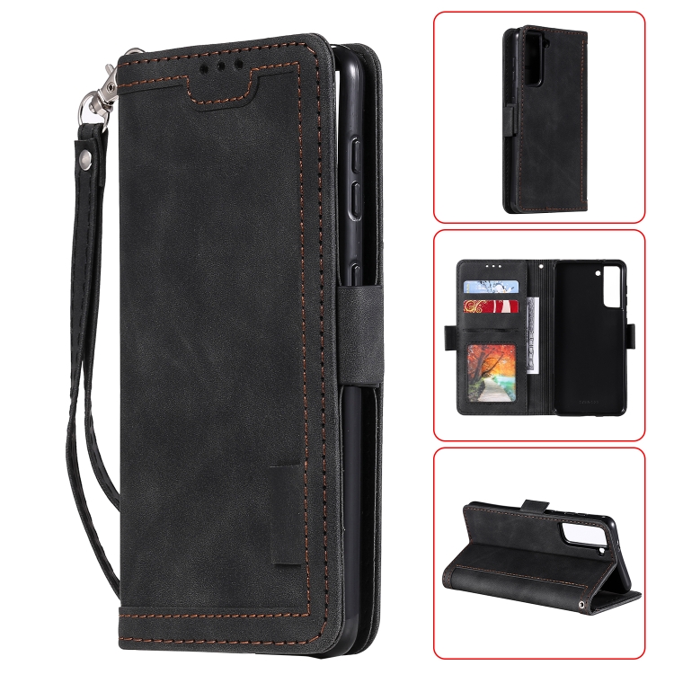 

For Samsung Galaxy S21+ 5G Retro Splicing Horizontal Flip Leather Case with Card Slots & Holder & Wallet(Black)