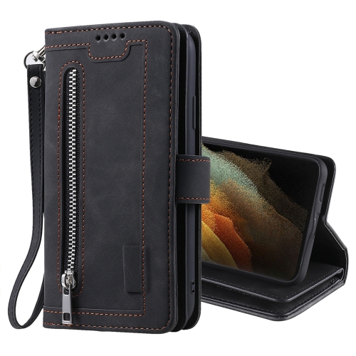

For Samsung Galaxy S21 Ultra 5G Nine Card Zipper Bag Horizontal Flip Leather Case With Holder & Card Slots & Photo Frame & Wallet(Black)
