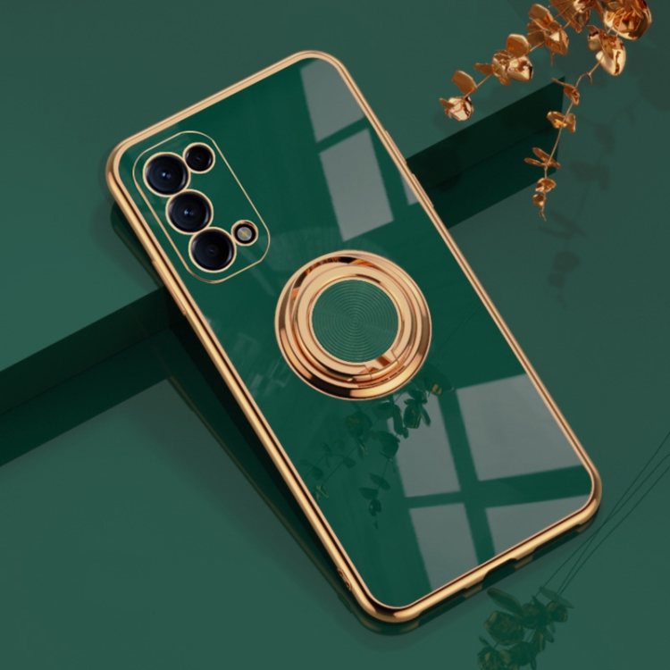 

For OPPO Reno5 6D Electroplating Full Coverage Silicone Protective Case with Magnetic Ring Holder(Dark Green)