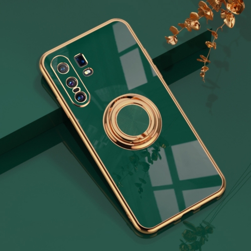 

For vivo X30 Pro 6D Electroplating Full Coverage Silicone Protective Case with Magnetic Ring Holder(Dark Green)