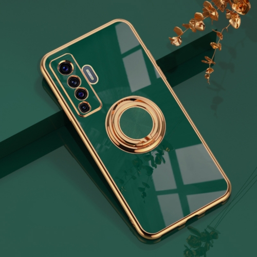 

For vivo X50 6D Electroplating Full Coverage Silicone Protective Case with Magnetic Ring Holder(Dark Green)