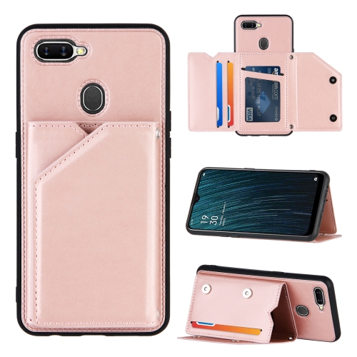 

For OPPO A7 / A5s / A12 Skin Feel PU + TPU + PC Back Cover Shockproof Case with Card Slots & Holder & Photo Frame(Rose Gold)