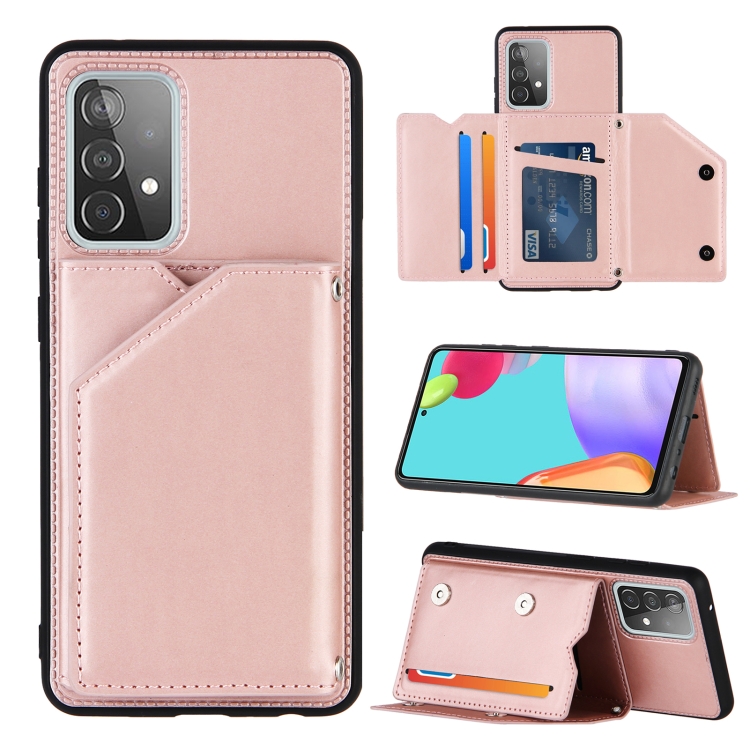 

For Samsung Galaxy A52 5G Skin Feel PU + TPU + PC Back Cover Shockproof Case with Card Slots & Holder & Photo Frame(Rose Gold)