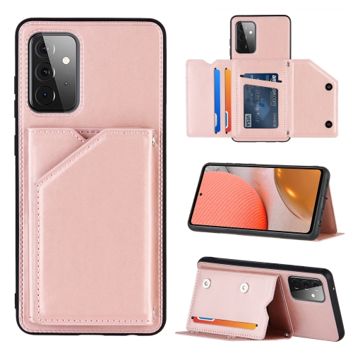 

For Samsung Galaxy A72 5G / 4G Skin Feel PU + TPU + PC Back Cover Shockproof Case with Card Slots & Holder & Photo Frame(Rose Gold)