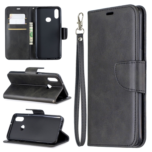 

For Galaxy A10s Retro Lambskin Texture Pure Color Horizontal Flip PU Leather Case with Holder & Card Slots & Wallet & Lanyard(Black)