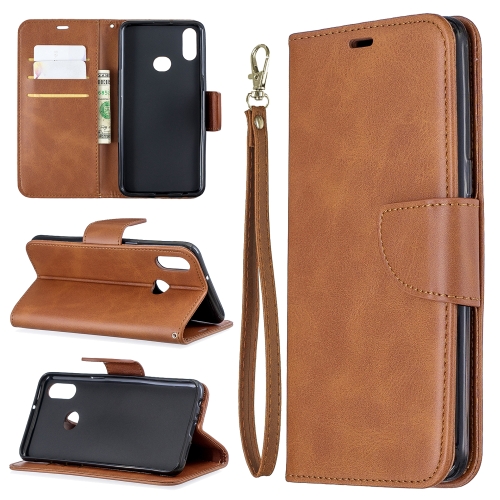 

For Galaxy A10s Retro Lambskin Texture Pure Color Horizontal Flip PU Leather Case with Holder & Card Slots & Wallet & Lanyard(Brown)