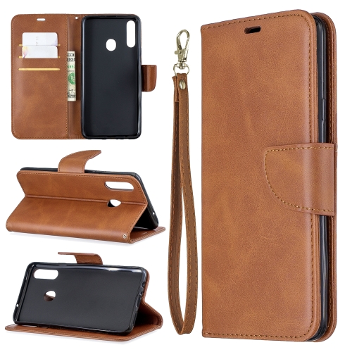 

For Galaxy A20s Retro Lambskin Texture Pure Color Horizontal Flip PU Leather Case with Holder & Card Slots & Wallet & Lanyard(Brown)