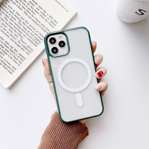 

Clear PC + TPU Full Coverage Shockproof Magnetic Magsafe Case For iPhone 11 Pro Max(Deep Green)