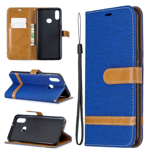 

For Galaxy A10s Color Matching Denim Texture Horizontal Flip Leather Case with Holder & Card Slots & Wallet & Lanyard(Royal Blue)