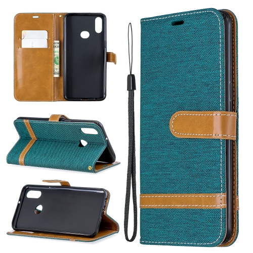 

For Galaxy A10s Color Matching Denim Texture Horizontal Flip Leather Case with Holder & Card Slots & Wallet & Lanyard(Green)