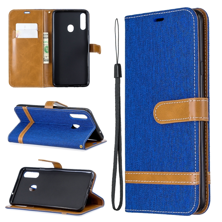 

For Galaxy A20s Color Matching Denim Texture Horizontal Flip Leather Case with Holder & Card Slots & Wallet & Lanyard(Royal Blue)