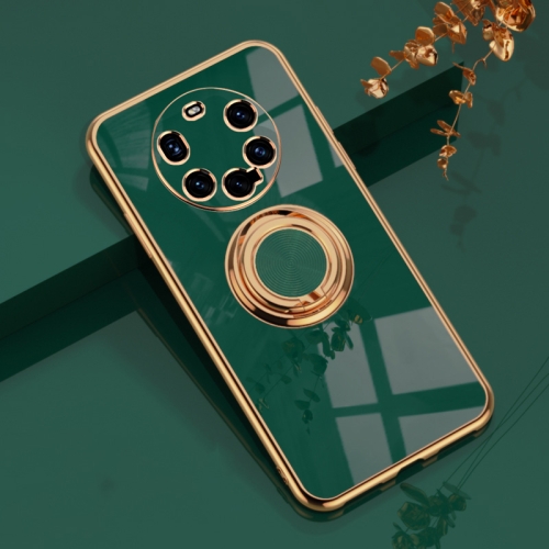 

For Huawei Mate 40 Pro+ 6D Electroplating Full Coverage Silicone Protective Case with Magnetic Ring Holder(Dark Green)