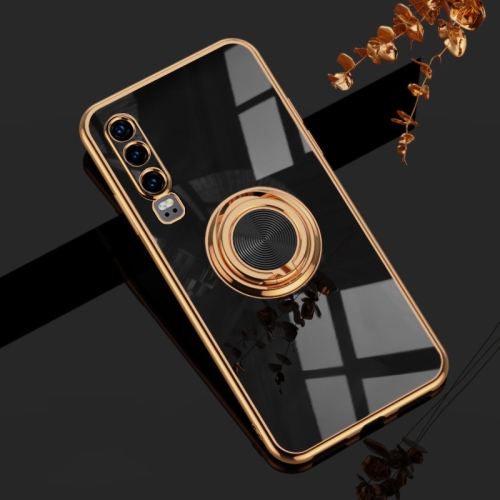 

For Huawei P30 6D Electroplating Full Coverage Silicone Protective Case with Magnetic Ring Holder(Black)