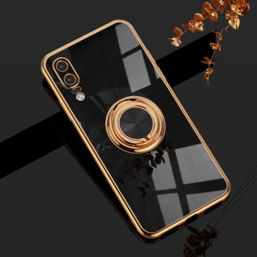 

For Huawei P20 6D Electroplating Full Coverage Silicone Protective Case with Magnetic Ring Holder(Black)