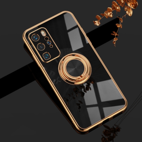 

For Huawei P40 Pro 6D Electroplating Full Coverage Silicone Protective Case with Magnetic Ring Holder(Black)