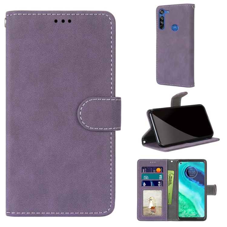 

For Motorola Moto G8 Retro Frosted Horizontal Flip PU Leather Case with Holder & Card Slots & Wallet & Photo Frame(Purple)