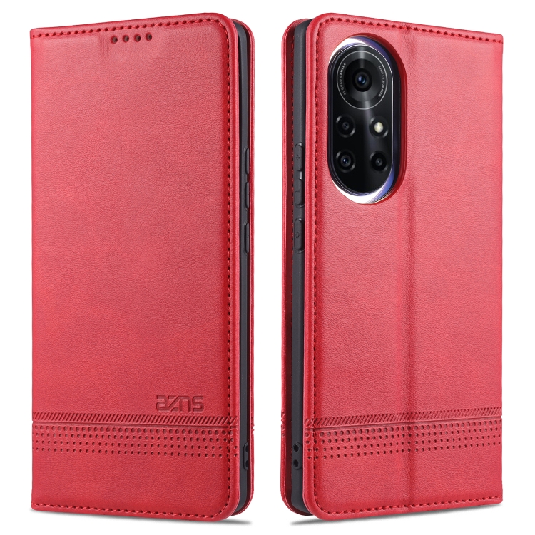 

For Huawei nova 8 Pro 5G AZNS Magnetic Calf Texture Horizontal Flip Leather Case with Card Slots & Holder & Wallet(Red)