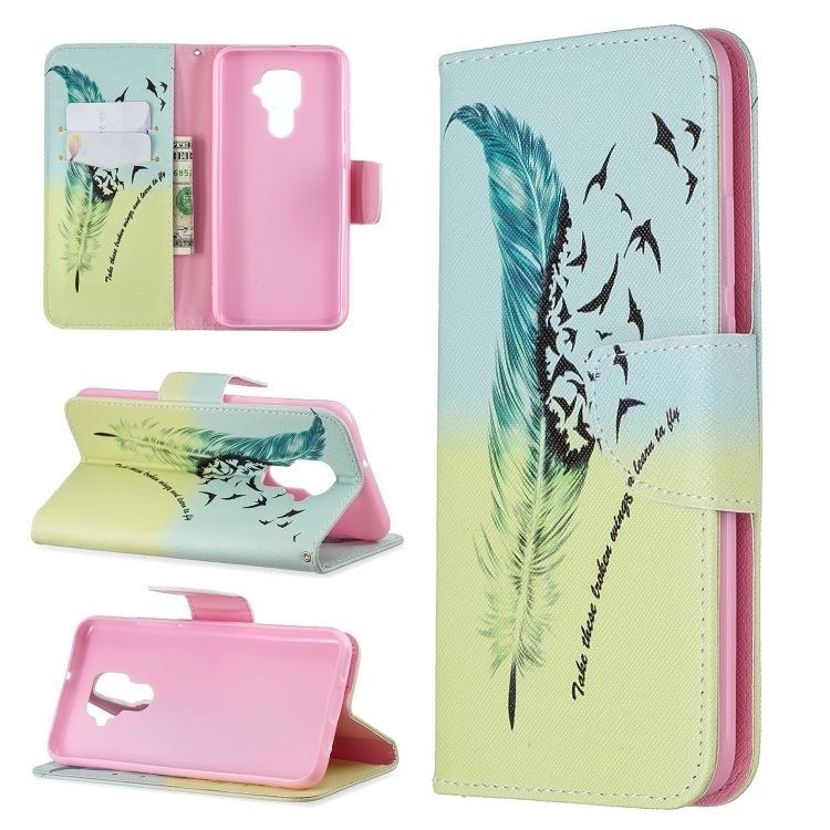

For Huawei Mate 30 Lite Colored Drawing Horizontal Flip Leather Case with Holder & Card Slots & Wallet(Feather Bird)