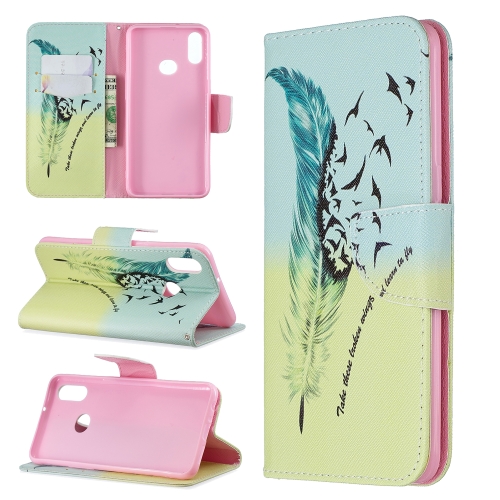 

For Galaxy A10s Colored Drawing Horizontal Flip Leather Case with Holder & Card Slots & Wallet(Feather Bird)