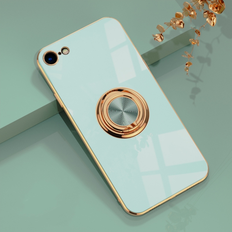 

6D Electroplating Full Coverage Silicone Protective Case with Magnetic Ring Holder For iPhone 8 / 7(Light Cyan)
