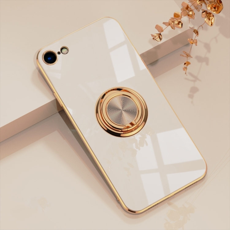 

6D Electroplating Full Coverage Silicone Protective Case with Magnetic Ring Holder For iPhone 8 / 7(White)