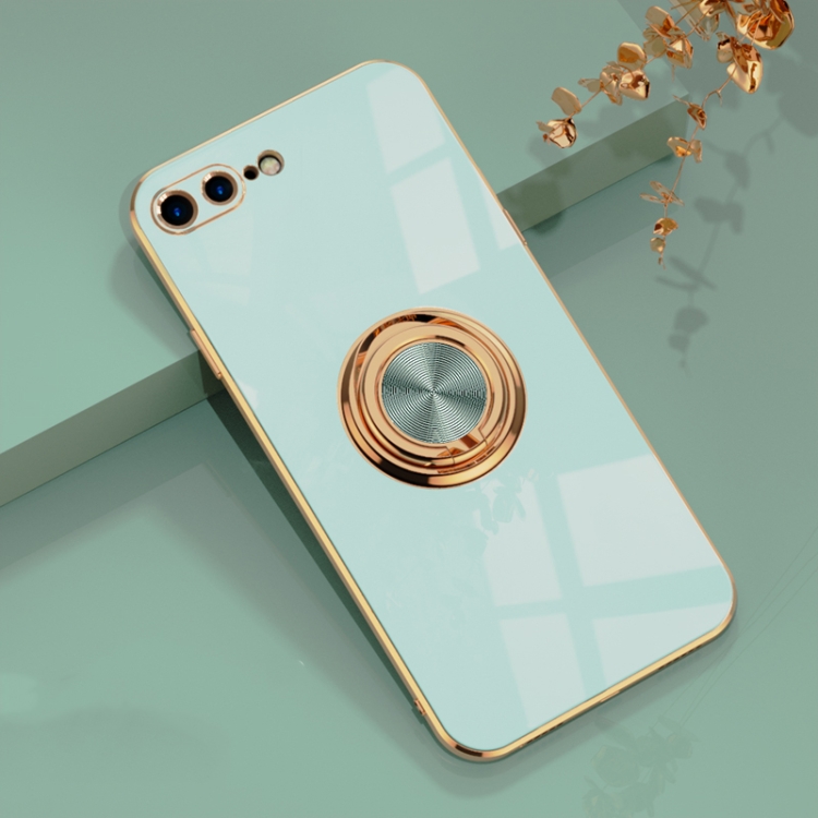 

6D Electroplating Full Coverage Silicone Protective Case with Magnetic Ring Holder For iPhone 8 Plus / 7 Plus(Light Cyan)