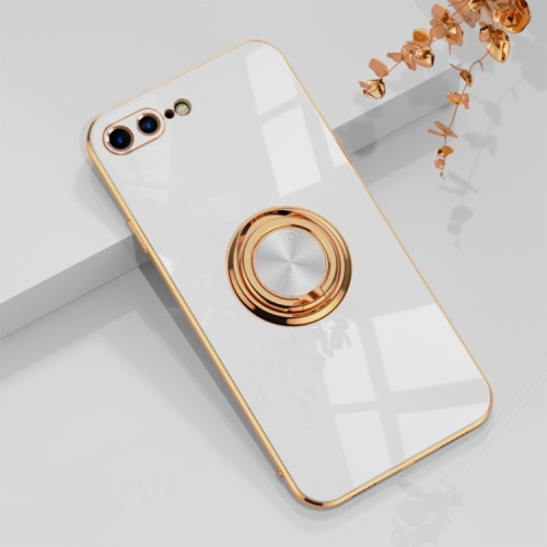 

6D Electroplating Full Coverage Silicone Protective Case with Magnetic Ring Holder For iPhone 8 Plus / 7 Plus(White)