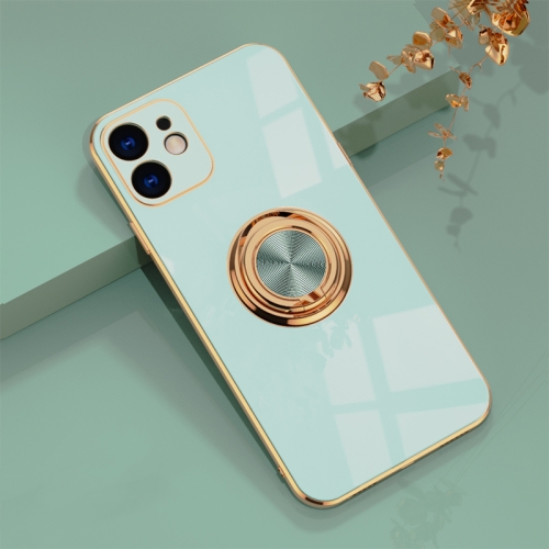 

6D Electroplating Full Coverage Silicone Protective Case with Magnetic Ring Holder For iPhone 11(Light Cyan)