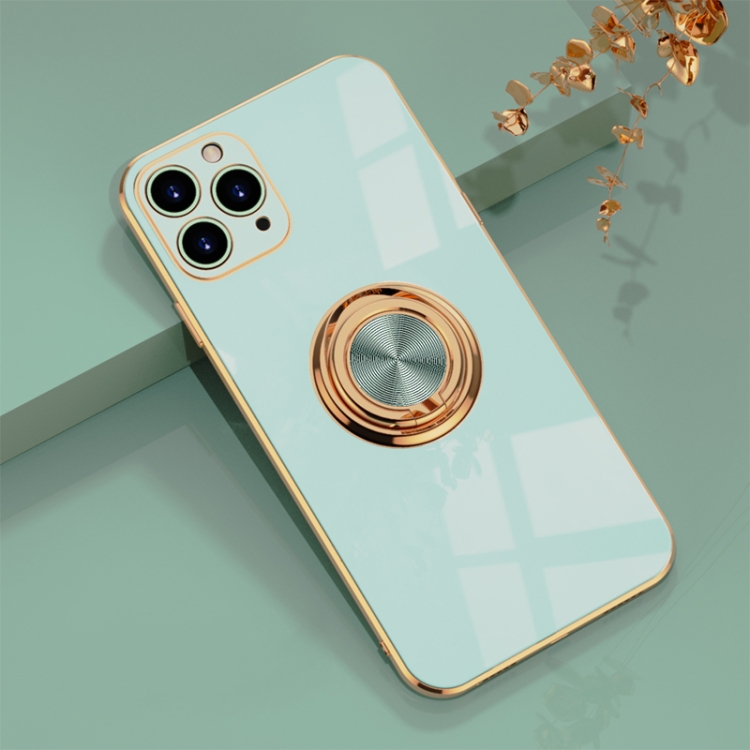 

6D Electroplating Full Coverage Silicone Protective Case with Magnetic Ring Holder For iPhone 11 Pro(Light Cyan)