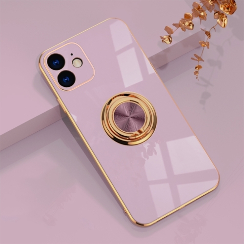 

6D Electroplating Full Coverage Silicone Protective Case with Magnetic Ring Holder For iPhone 12(Light Purple)