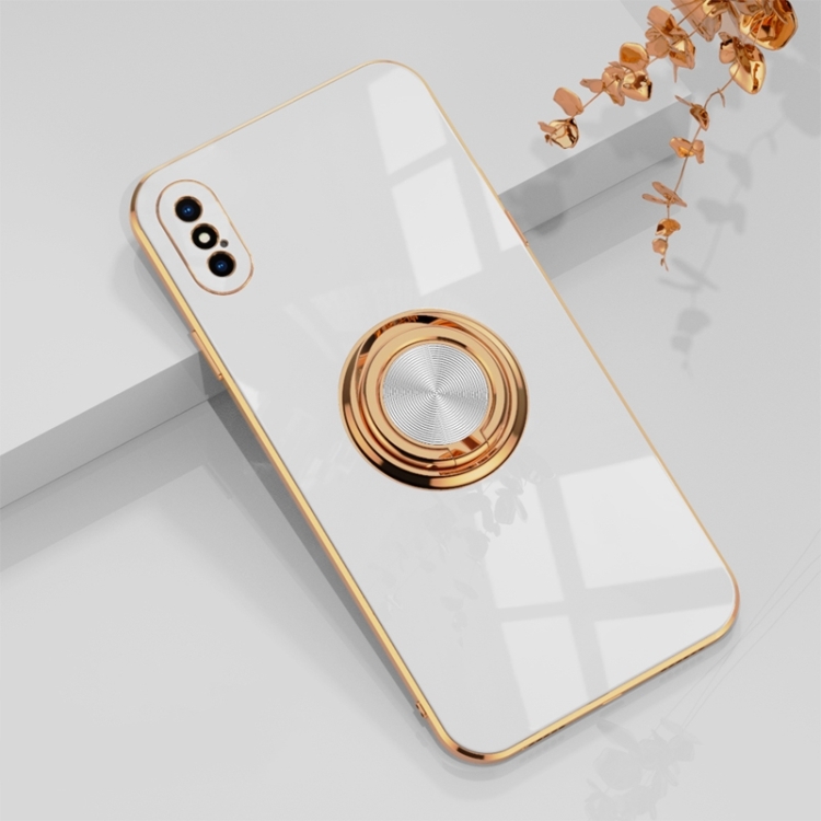 

6D Electroplating Full Coverage Silicone Protective Case with Magnetic Ring Holder For iPhone XS / X(White)