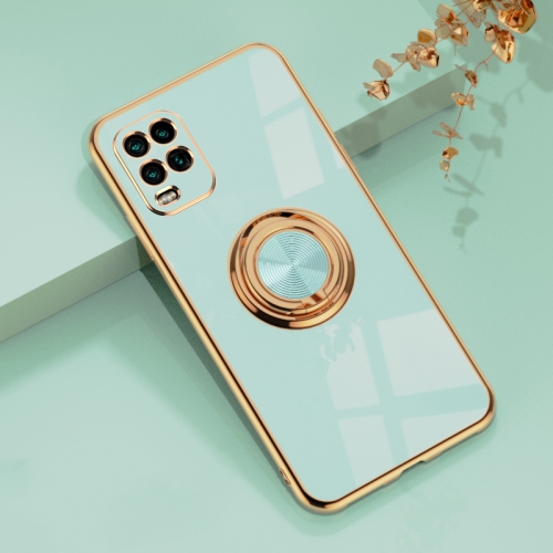 

For Xiaomi Mi 10 Lite 6D Electroplating Full Coverage Silicone Protective Case with Magnetic Ring Holder(Light Cyan)