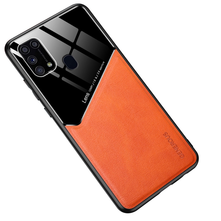 

For Samsung Galaxy M31 All-inclusive Leather + Organic Glass Protective Case with Metal Iron Sheet(Yellow)