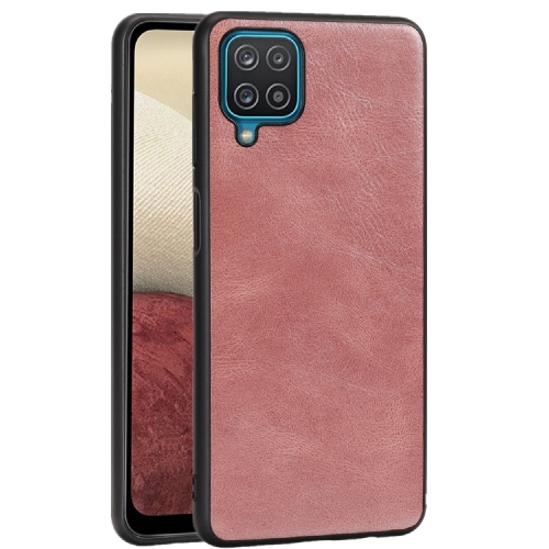 

For Samsung Galaxy A12 Crazy Horse Textured Calfskin PU + PC + TPU Case(Rose Gold)