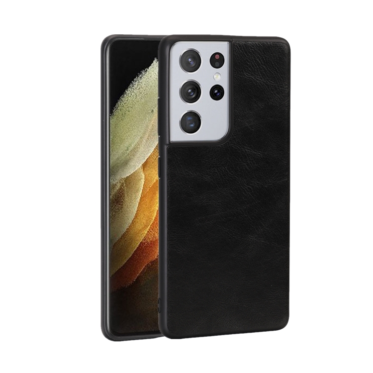 

For Samsung Galaxy S21 Ultra 5G Crazy Horse Textured Calfskin PU + PC + TPU Case(Black)