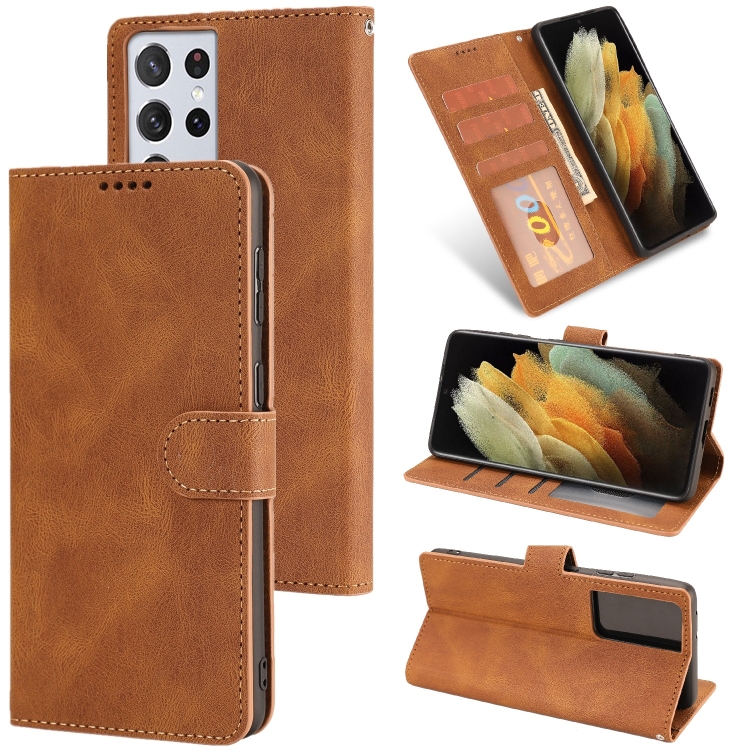 

For Samsung Galaxy S21 Ultra 5G Fantasy Classic Skin-feel Calfskin Texture Magnetic Buckle Horizontal Flip PU Leather Case with Holder & Card Slot & Wallet(Brown)