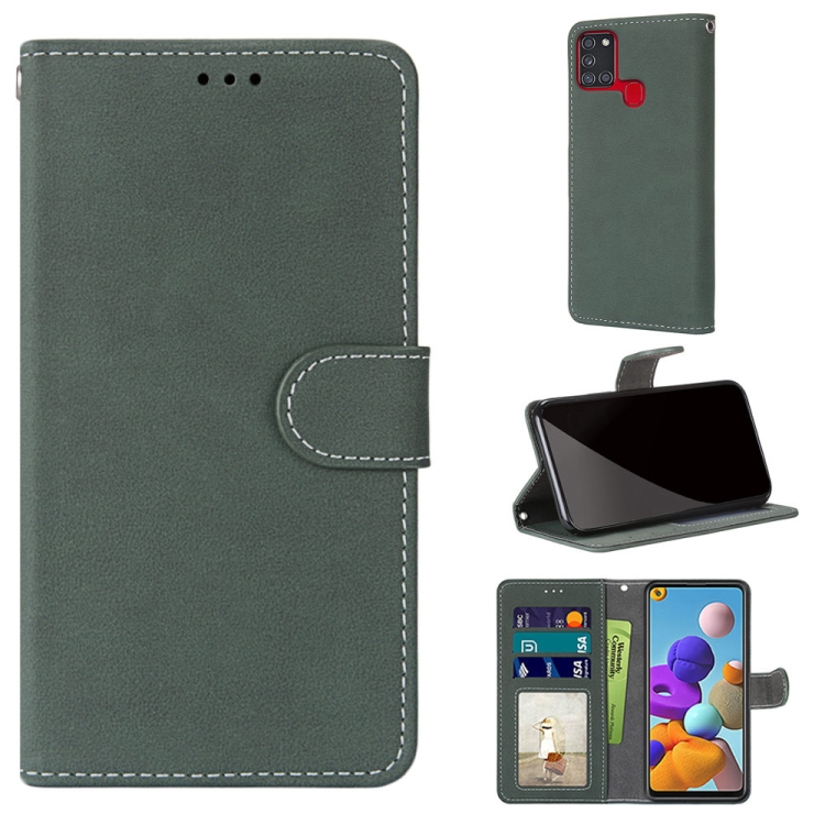 

For Samsung Galaxy A21s Retro Frosted Horizontal Flip PU Leather Case with Holder & Card Slots & Wallet & Photo Frame(Green)