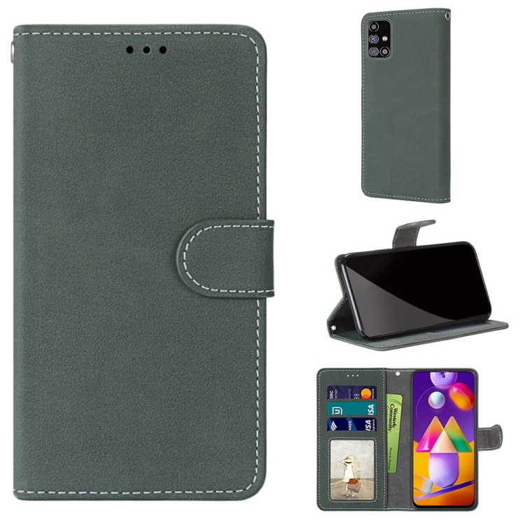 

For Samsung Galaxy M31s Retro Frosted Horizontal Flip PU Leather Case with Holder & Card Slots & Wallet & Photo Frame(Green)