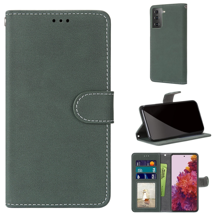 

For Samsung Galaxy S21 5G Retro Frosted Horizontal Flip PU Leather Case with Holder & Card Slots & Wallet & Photo Frame(Green)