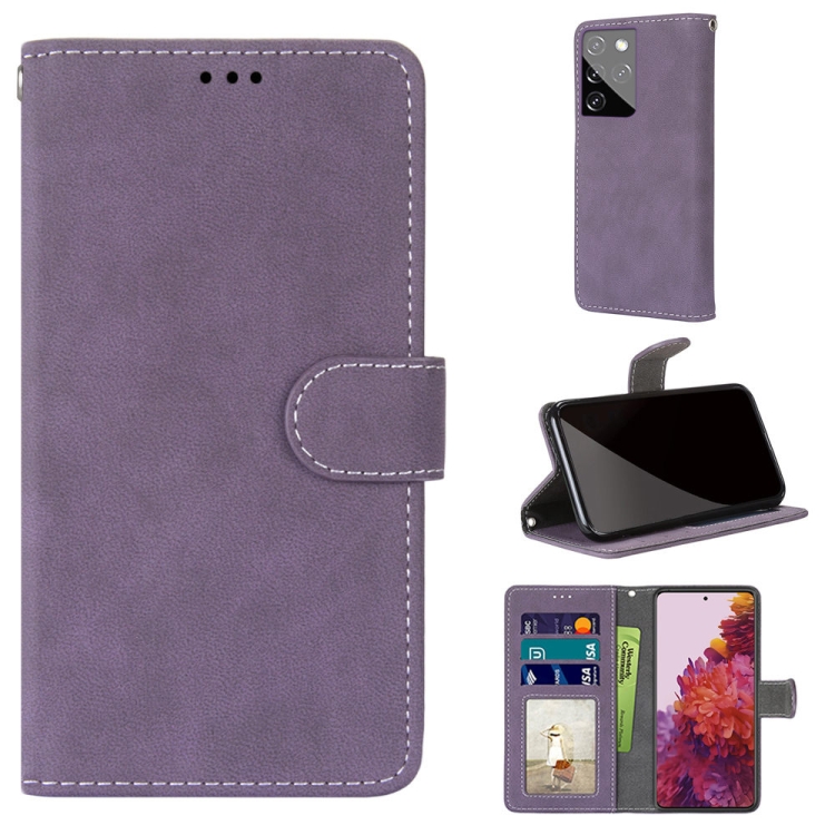 

For Samsung Galaxy S21 Ultra 5G Retro Frosted Horizontal Flip PU Leather Case with Holder & Card Slots & Wallet & Photo Frame(Purple)
