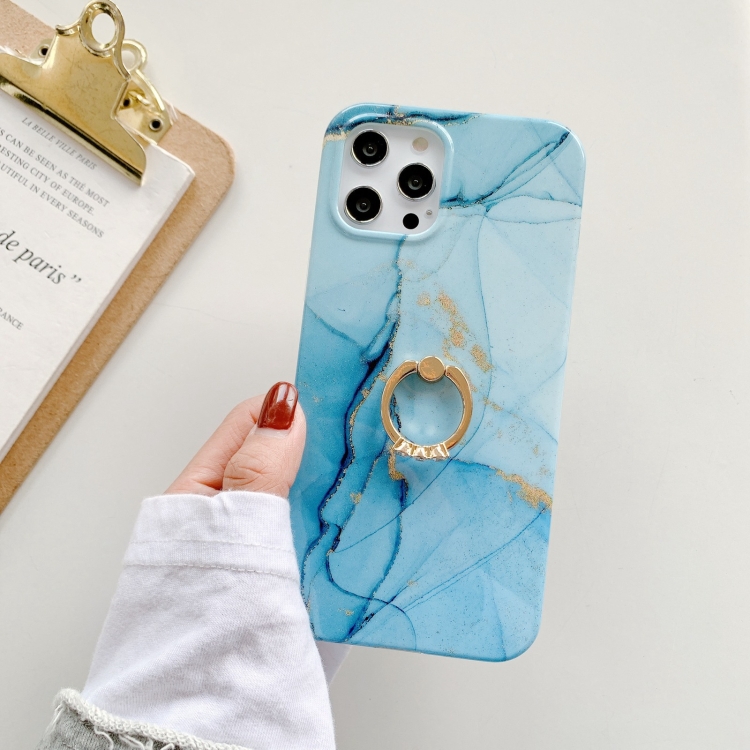 

Marble Pattern Protective Case with Ring Holder For iPhone 12(GM05)