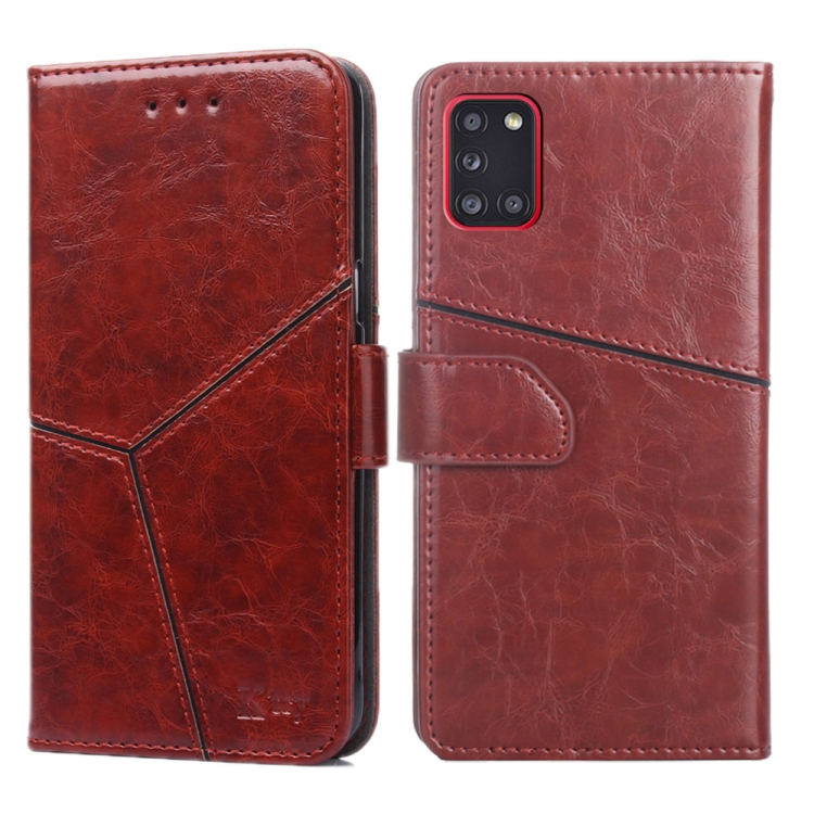 

For Samsung Galaxy A31(EU Version) Geometric Stitching Horizontal Flip TPU + PU Leather Case with Holder & Card Slots & Wallet(Dark Brown)