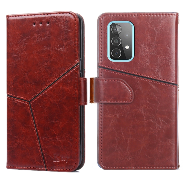 

For Samsung Galaxy A52 5G Geometric Stitching Horizontal Flip TPU + PU Leather Case with Holder & Card Slots & Wallet(Dark Brown)
