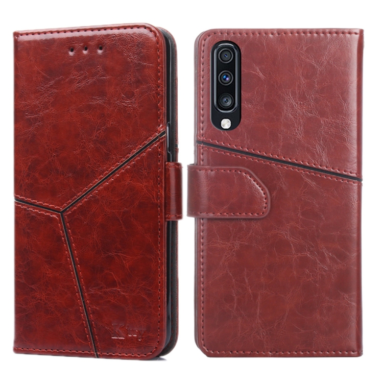 

For Samsung Galaxy A70 Geometric Stitching Horizontal Flip TPU + PU Leather Case with Holder & Card Slots & Wallet(Dark Brown)