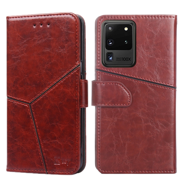 

For Samsung Galaxy S20 Ultra Geometric Stitching Horizontal Flip TPU + PU Leather Case with Holder & Card Slots & Wallet(Dark Brown)
