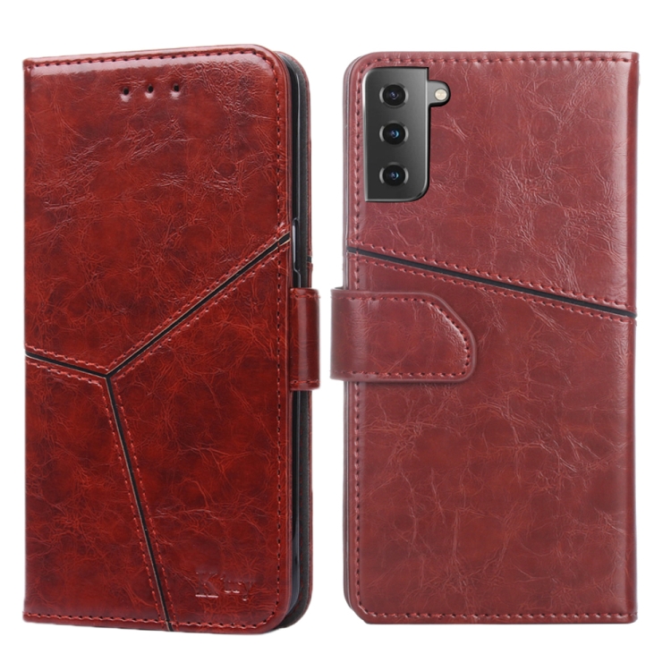 

For Samsung Galaxy S21+ 5G Geometric Stitching Horizontal Flip TPU + PU Leather Case with Holder & Card Slots & Wallet(Dark Brown)